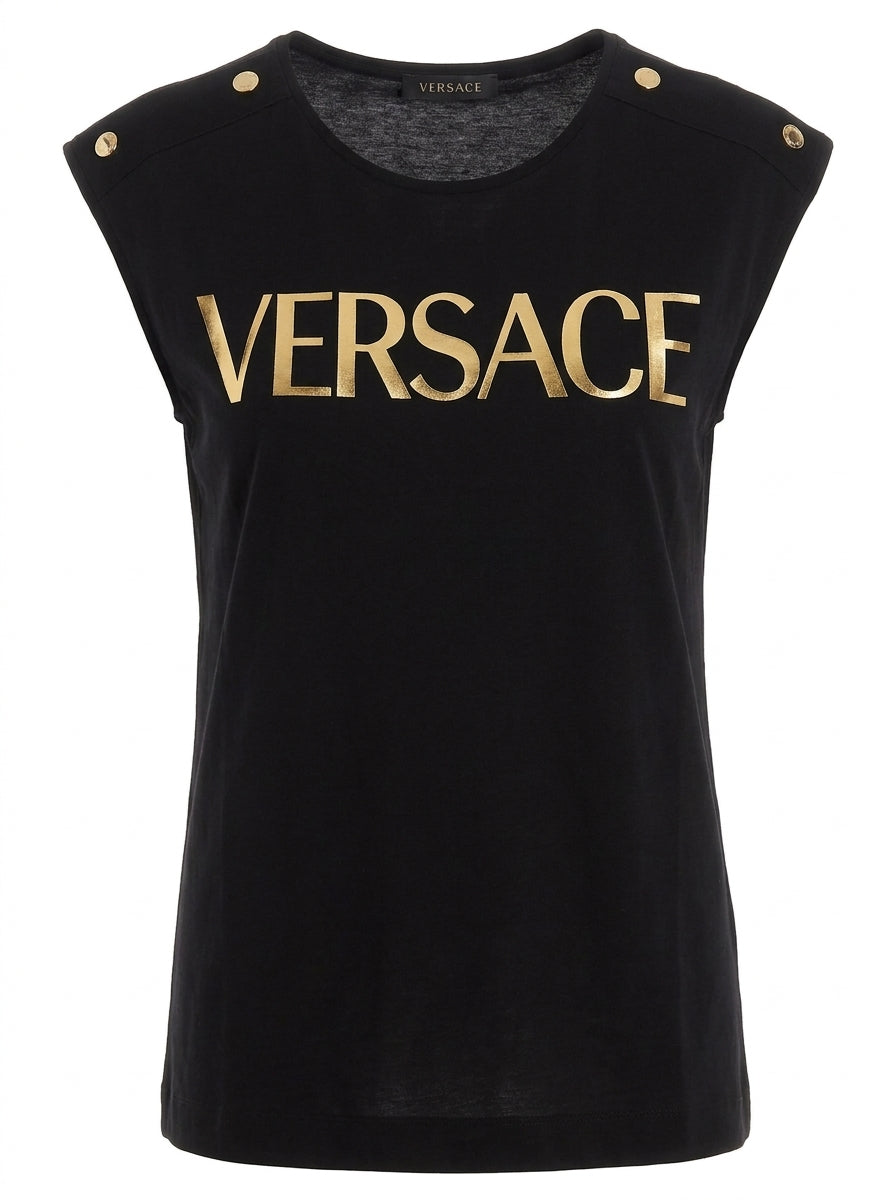 Versace Tanktop Damen Baumwolle mit Logo-Print Schwarz — ghost