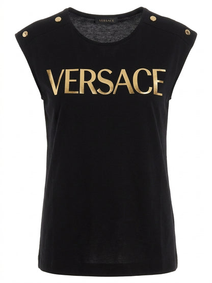 Versace Tanktop Damen Baumwolle mit Logo-Print Schwarz — ghost