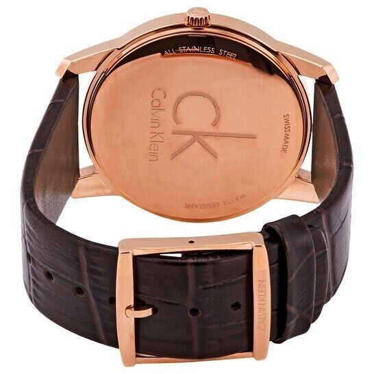 CALVIN KLEIN Quarz Uhr mit silbernem Zifferblatt und braunem Lederarmband für Herren