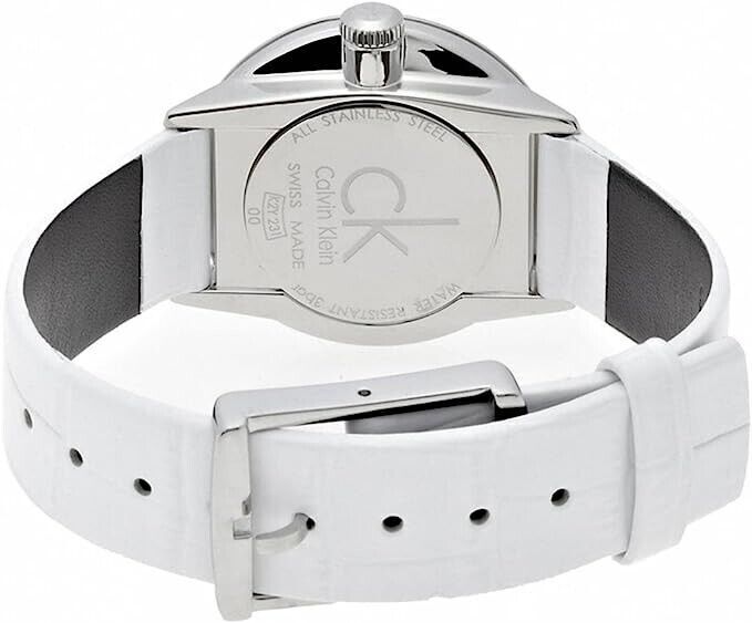 CALVIN KLEIN Accent Silber Zifferblatt Weiße Leder Damen Uhr