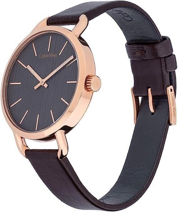 CALVIN KLEIN Damenarmbanduhr grau mit braunem Lederband K3M23526