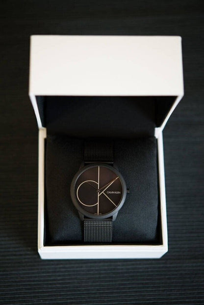 CALVIN KLEIN Minimal Quartz Herrenarmbanduhr mit schwarzem Zifferblatt