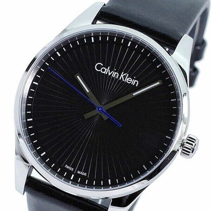 CALVIN KLEIN Steadfast schwarze Zifferblatt schwarze Leder Herren Uhr