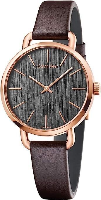 CALVIN KLEIN Damenarmbanduhr grau mit braunem Lederband K3M23526