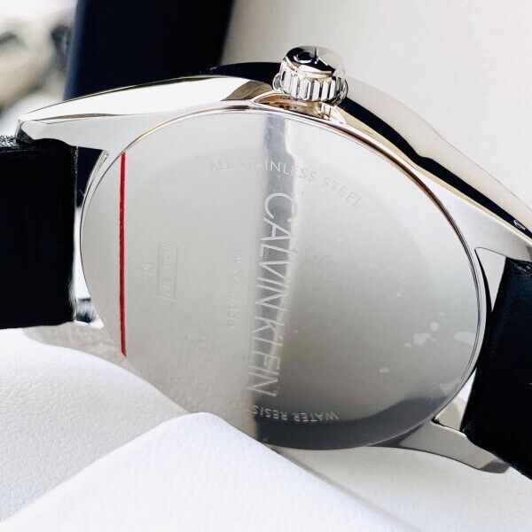 CALVIN KLEIN Steadfast schwarze Zifferblatt schwarze Leder Herren Uhr