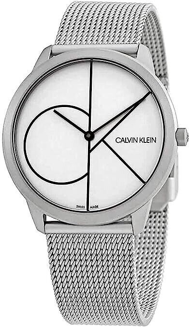 CALVIN KLEIN Minimal Quarz Herrenarmbanduhr mit weißem Zifferblatt