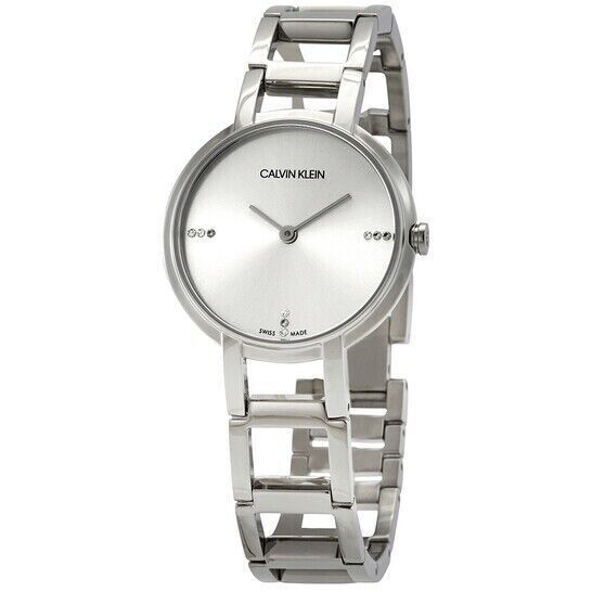 CALVIN KLEIN Quarz Damenarmbanduhr mit silbernem Zifferblatt
