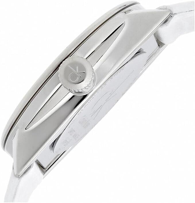 CALVIN KLEIN Accent Silber Zifferblatt Weiße Leder Damen Uhr