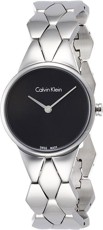 CALVIN KLEIN Schlange Damenarmbanduhr mit schwarzem Zifferblatt