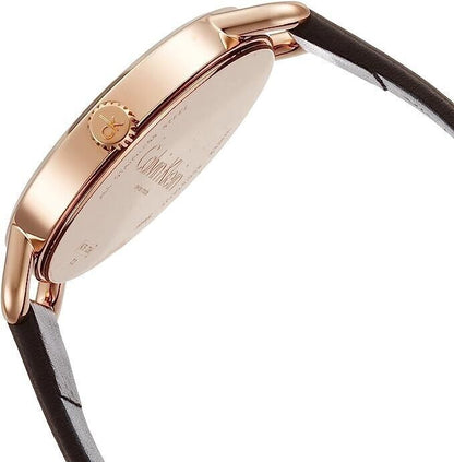 CALVIN KLEIN Damenarmbanduhr grau mit braunem Lederband K3M23526