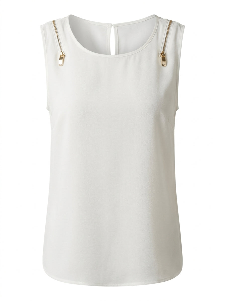 Armani Jeans Tanktop Damen Weiß Reißverschluss-Detail — ghost