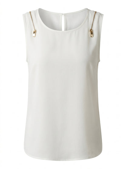 Armani Jeans Tanktop Damen Weiß Reißverschluss-Detail — ghost