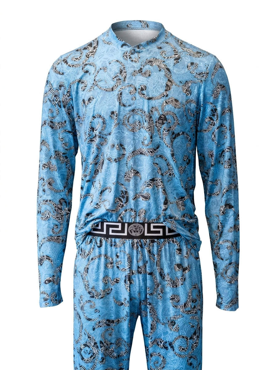 Versace Pyjama Hellblau Barock-Muster — ghost