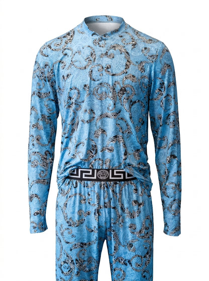 Versace Pyjama Hellblau Barock-Muster — ghost