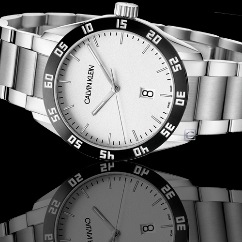 CALVIN KLEIN Quarz Herrenarmbanduhr mit silbernem Zifferblatt