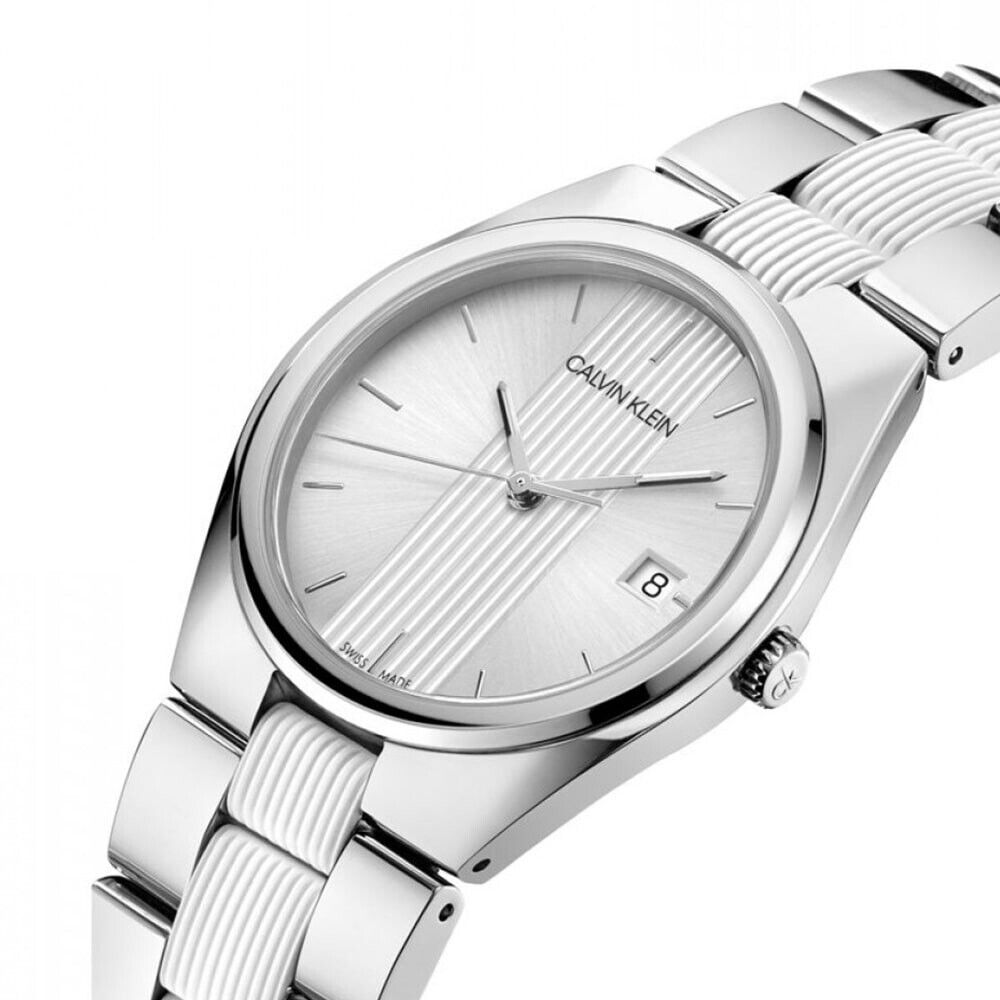 CALVIN KLEIN Contra Quarz Damenarmbanduhr mit silbernem Zifferblatt