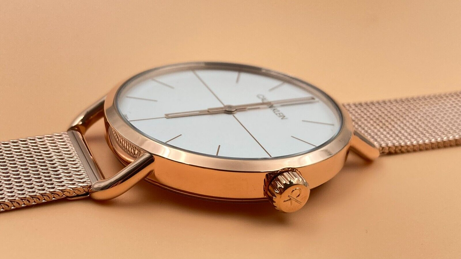 CALVIN KLEIN Even Edelstahl Mesh Roségold PVD Quarz Uhr