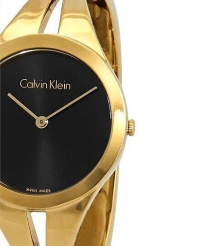 CALVIN KLEIN Addict Damen Uhr mit schwarzem Zifferblatt und goldfarbenem Armreif