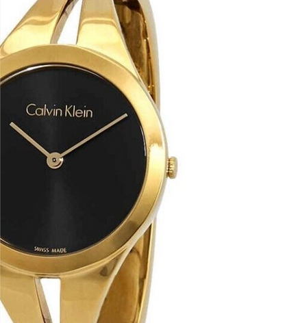CALVIN KLEIN Addict Damen Uhr mit schwarzem Zifferblatt und goldfarbenem Armreif