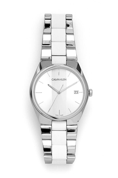 CALVIN KLEIN Contra Quarz Herrenarmbanduhr mit silbernem Ziffernblatt