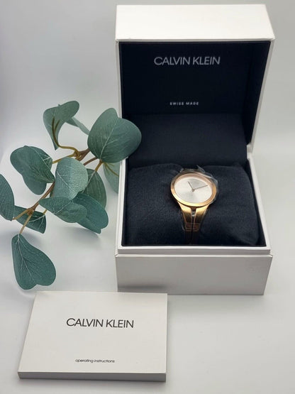 CALVIN KLEIN Addict Silber Zifferblatt Mittel Rose Gold PVD Damen Uhr