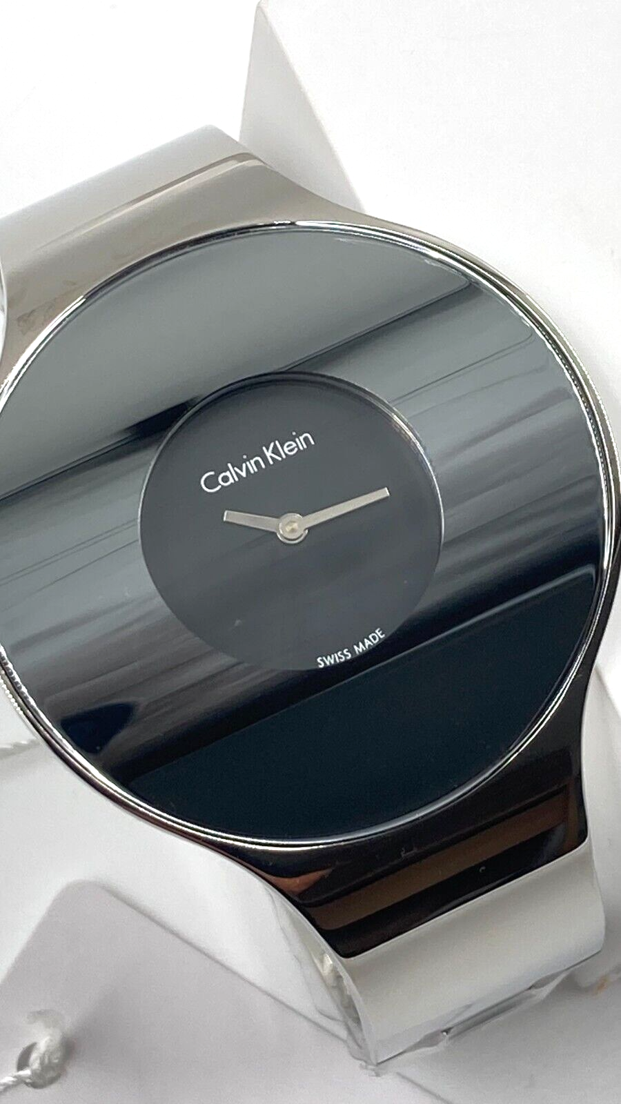 CALVIN KLEIN nahtlose schwarze Zifferblatt Damenquarzarmbanduhr