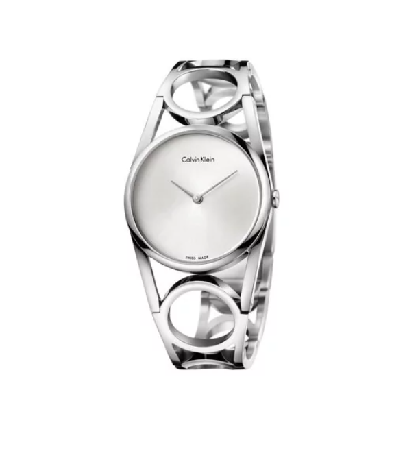 CALVIN KLEIN runde Silber Zifferblatt mittel Damen Quarz Uhr