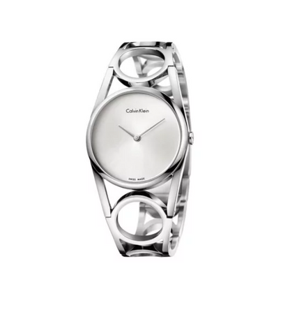 CALVIN KLEIN runde Silber Zifferblatt mittel Damen Quarz Uhr