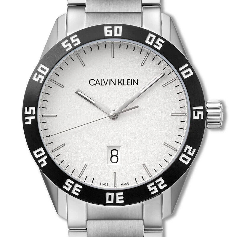 CALVIN KLEIN Quarz Herrenarmbanduhr mit silbernem Zifferblatt