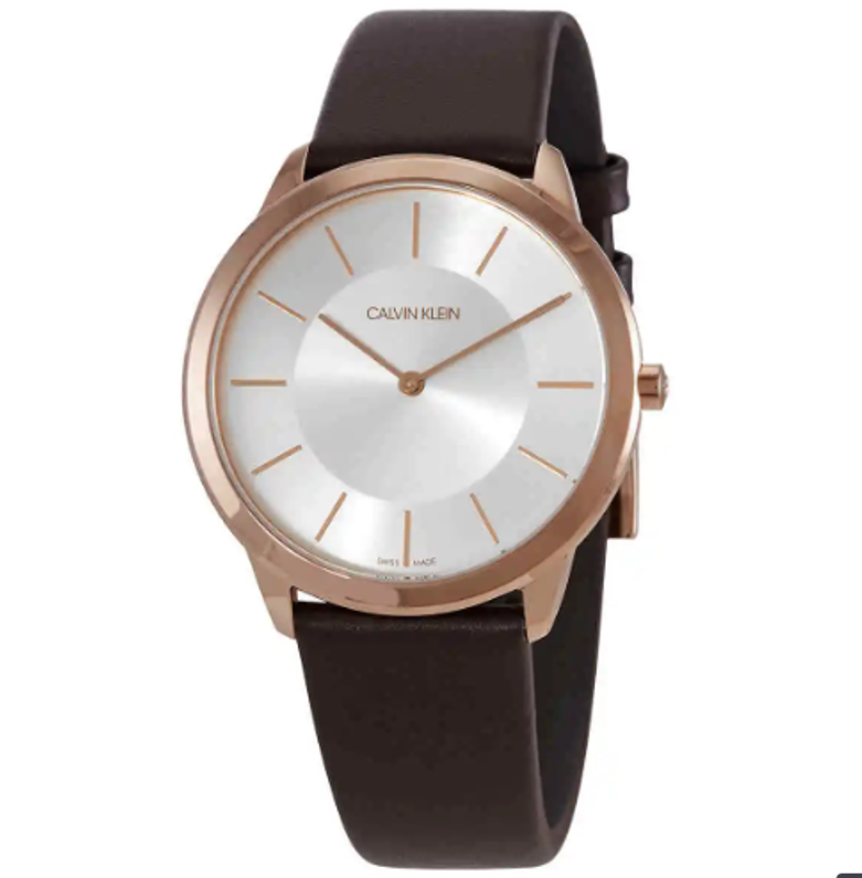 CALVIN KLEIN Minimal Quarz Herrenarmbanduhr mit silbernem Zifferblatt