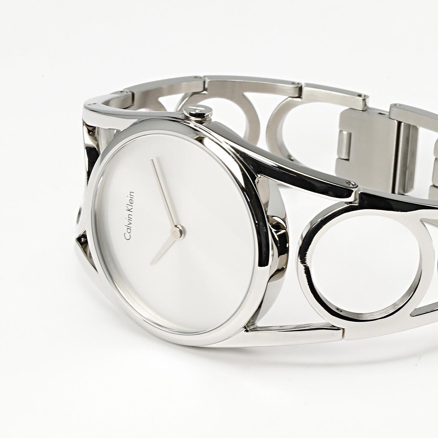 CALVIN KLEIN runde Silber Zifferblatt mittel Damen Quarz Uhr