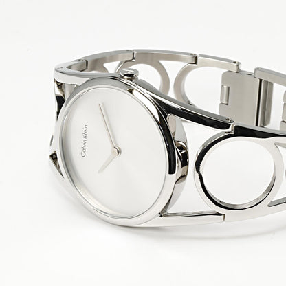 CALVIN KLEIN runde Silber Zifferblatt mittel Damen Quarz Uhr