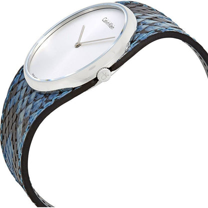 CALVIN KLEIN Spellbound Damenarmbanduhr silbernes Zifferblatt blaues Lederarmband