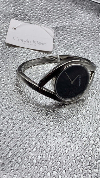 CALVIN KLEIN Party Uhr Damen schwarz Zifferblatt schmales Armband