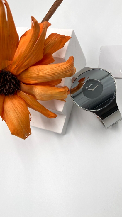 CALVIN KLEIN nahtlose schwarze Zifferblatt Damenquarzarmbanduhr