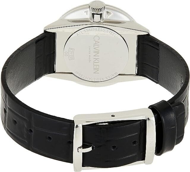 CALVIN KLEIN Accent Damenarmbanduhr mit schwarzem Zifferblatt und Leder