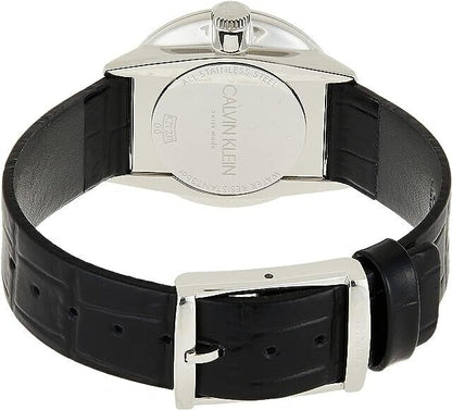 CALVIN KLEIN Accent Damenarmbanduhr mit schwarzem Zifferblatt und Leder