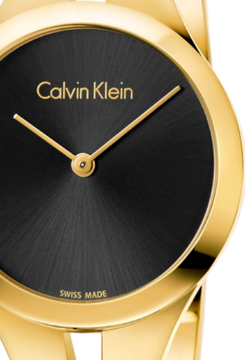 CALVIN KLEIN Addict Damen Uhr mit schwarzem Zifferblatt und goldfarbenem Armreif