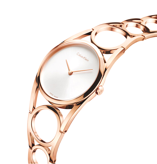 CALVIN KLEIN Runde Silber Zifferblatt Kleine Roségold PVD Damen Uhr