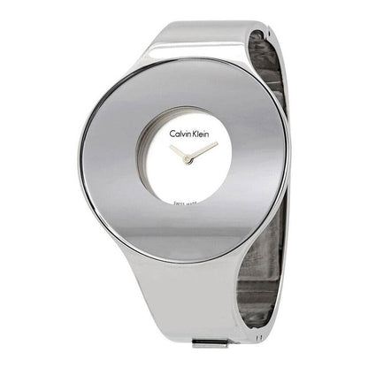 CALVIN KLEIN nahtlose weiße Ziffernblatt Damenarmbanduhr