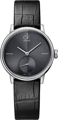 CALVIN KLEIN Accent Damenarmbanduhr mit schwarzem Zifferblatt und Leder