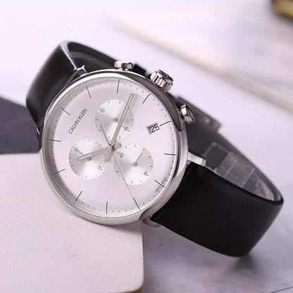 CALVIN KLEIN High Noon Chronograph Quarz Herren Uhr Silber Zifferblatt