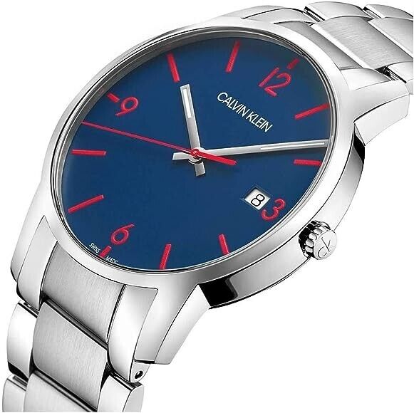 CALVIN KLEIN City Quarz Herrenarmbanduhr mit blauem Zifferblatt