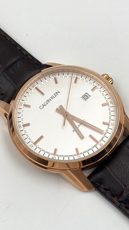 Calvin Klein Herren Analog Automatik Uhr mit Lederarmband K5S346G6