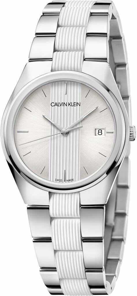 CALVIN KLEIN Contra Quarz Damenarmbanduhr mit silbernem Zifferblatt