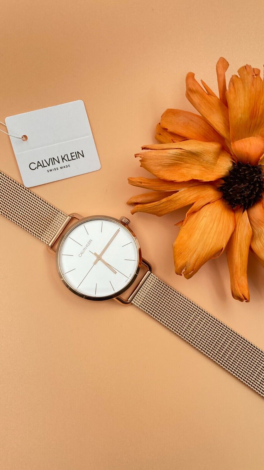CALVIN KLEIN Even Edelstahl Mesh Roségold PVD Quarz Uhr
