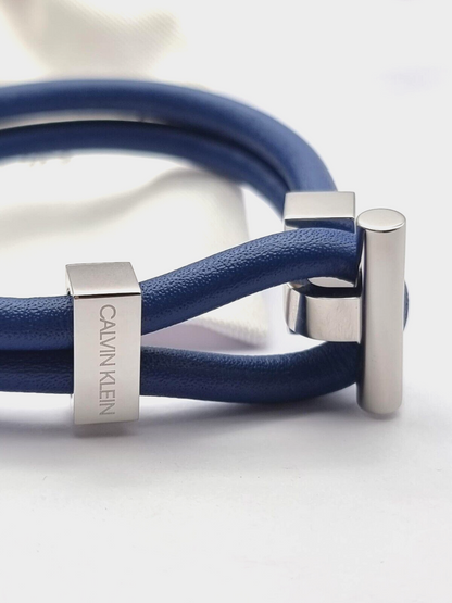 CALVIN KLEIN ANCHOR HERREN EDELSTAHL LEDER ARMBAND BLAU - L
