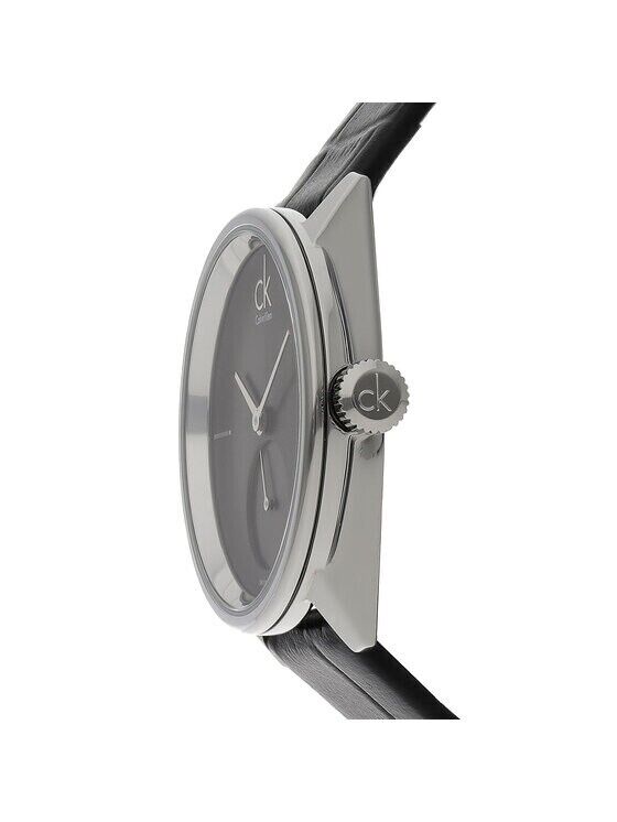 CALVIN KLEIN Accent Damenarmbanduhr mit schwarzem Zifferblatt und Leder