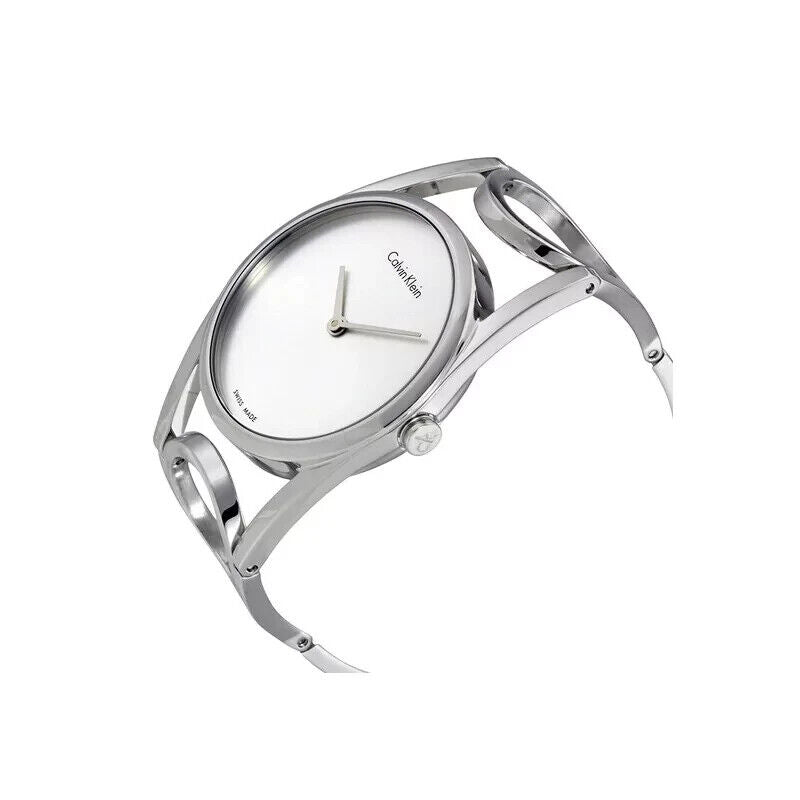 CALVIN KLEIN runde Silber Zifferblatt mittel Damen Quarz Uhr