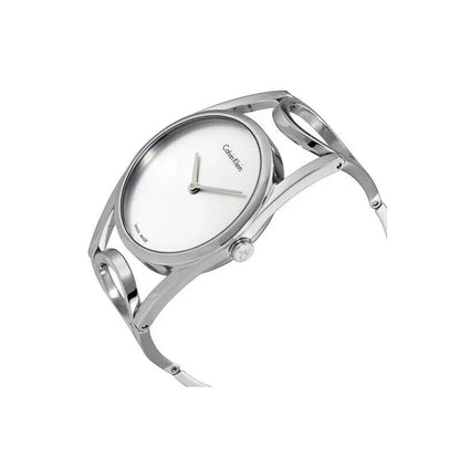 CALVIN KLEIN runde Silber Zifferblatt mittel Damen Quarz Uhr